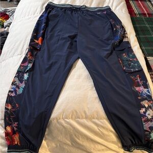 Johnny Was Active Navy Cargo Pants with Floral Accents